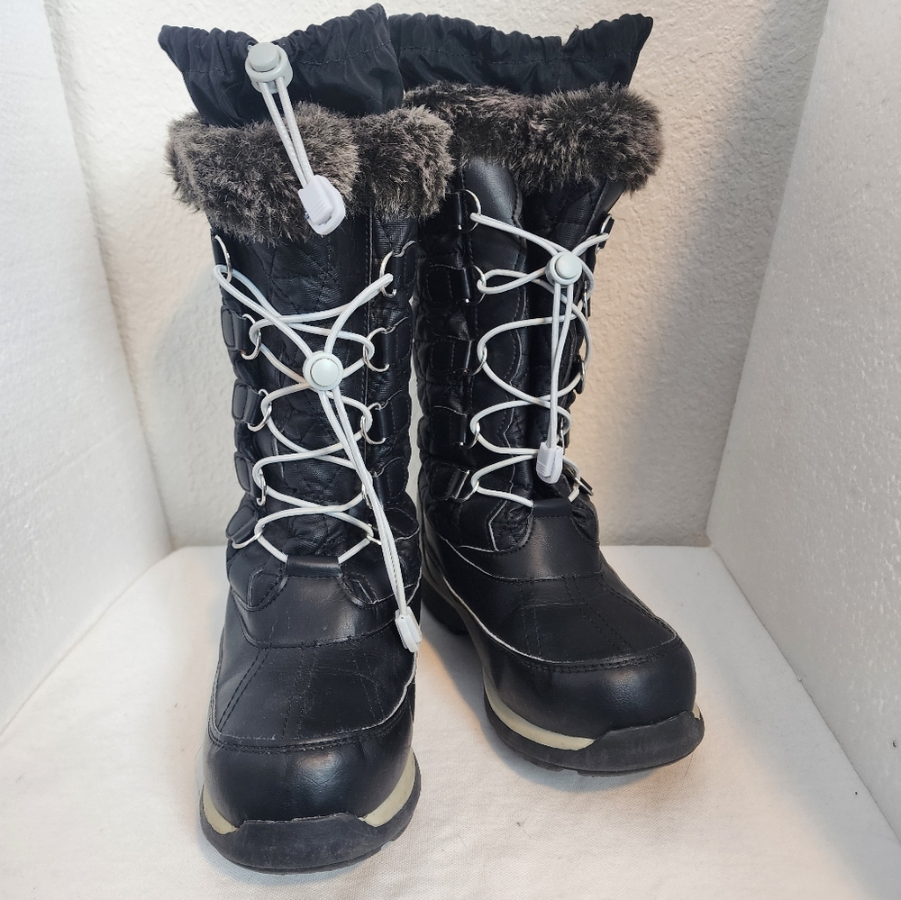Lands End's Youth Hillary Fur Trim Quilted Tall Snow Winter Boots Size 3